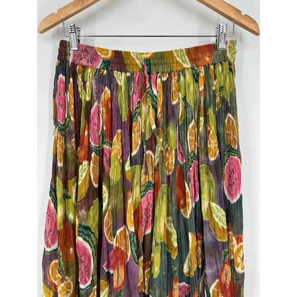 Vintage 90’s Fruit Print Maxi Skirt Cotton Drawstring Watermelon Citrus Midi - Picture 3 of 9